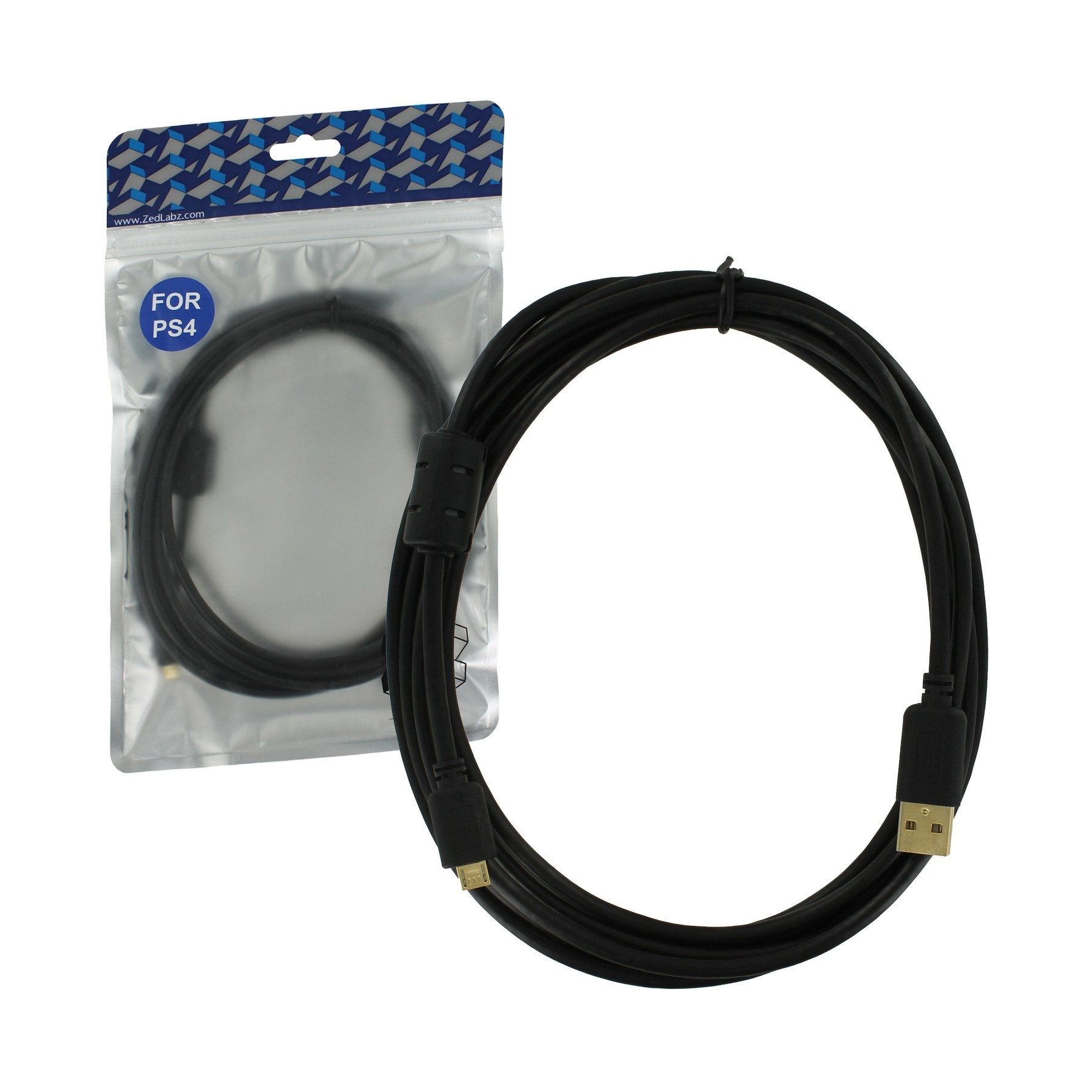 ZedLabz 3m gold plated charging cable for Sony PS4 controllers - extra long charge & play USB lead