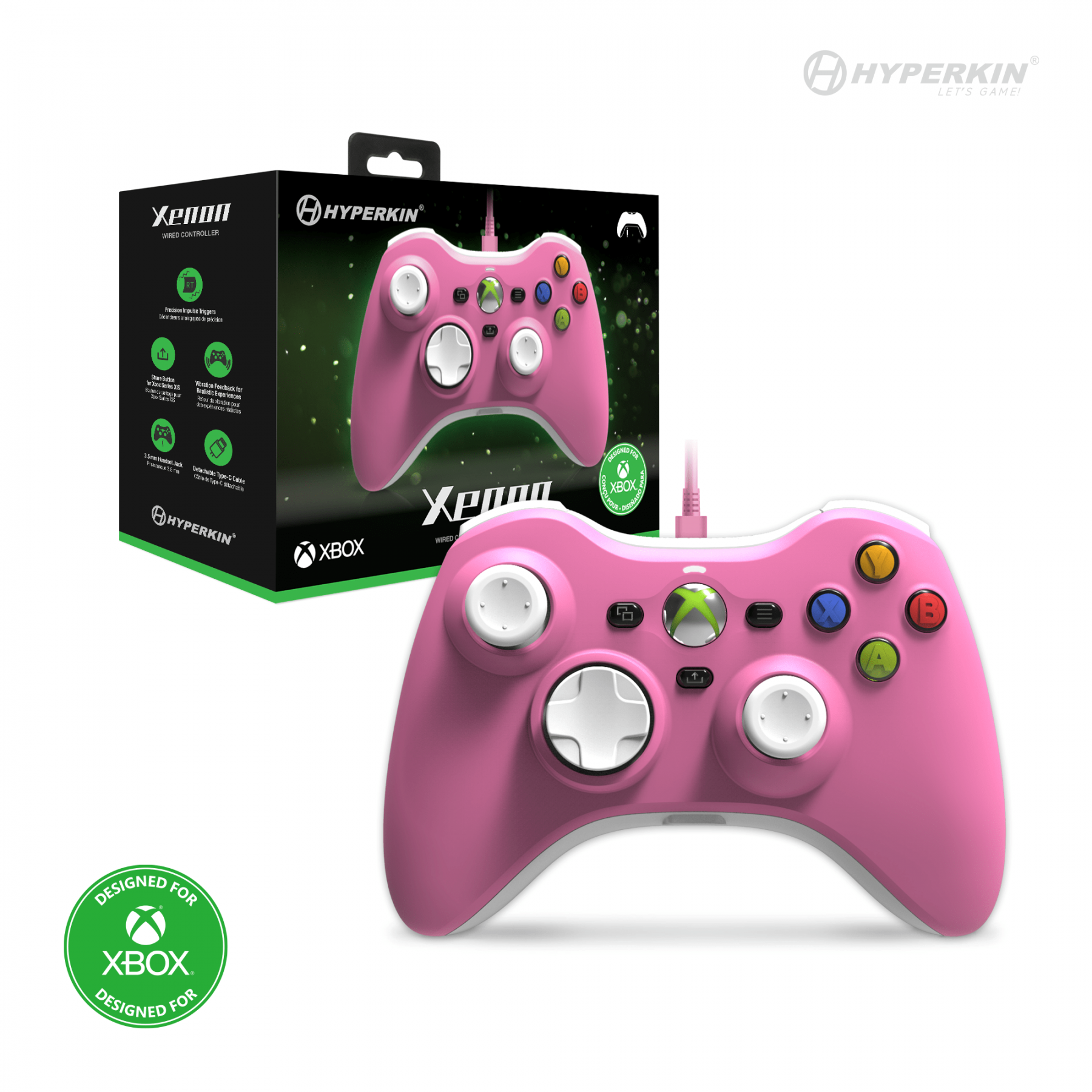 Mando Controlador Hyperkin Xenon Con Cable Controller - Xbox X - S/Xbox1/PC (Pink)