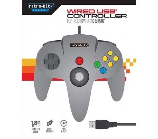Mando Controlador Retro-Bit Gris N64 USB Controller