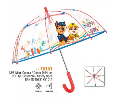 Paraguas manual transparente Patrulla Canina Paw Patrol 42cm