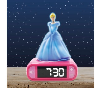 Reloj Despertador Luz Nocturna 3D Cenicienta Princesas Disney