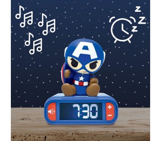Reloj Despertador Luz Nocturna 3D Capitan America Vengadores Avengers Marvel