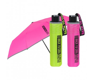 Paraguas plegable manual fucsia y verde 50cm surtido