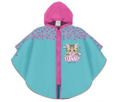 Chubasquero azul claro gato divertido cremallera