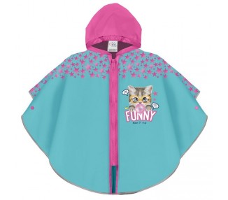 Chubasquero azul claro gato divertido cremallera