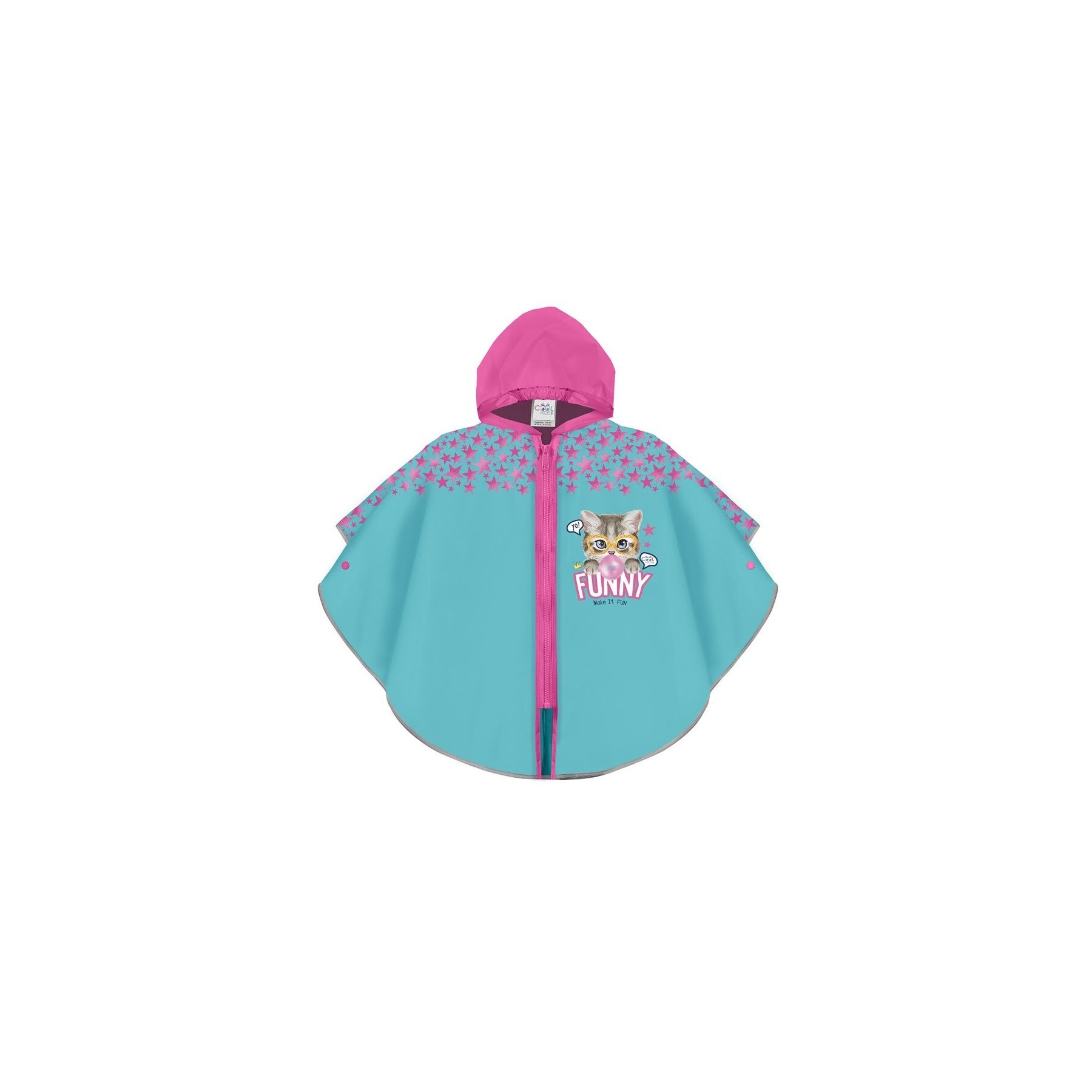 Chubasquero azul claro gato divertido cremallera