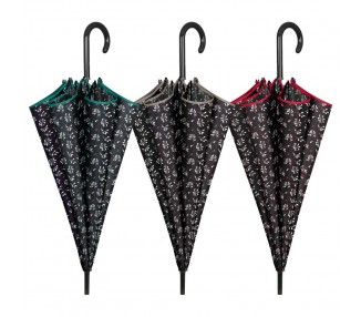 Paraguas automatico negro estampado 61cm surtido