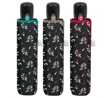 Paraguas plegable automatico negro estampado 54cm surtido