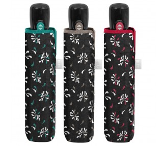 Paraguas plegable automatico negro estampado 54cm surtido