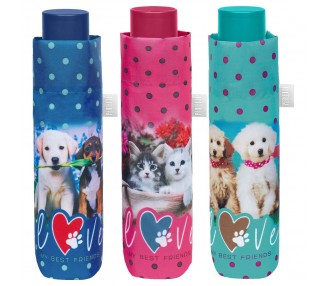 Paraguas plegable manual perros y gatos 54cm surtido