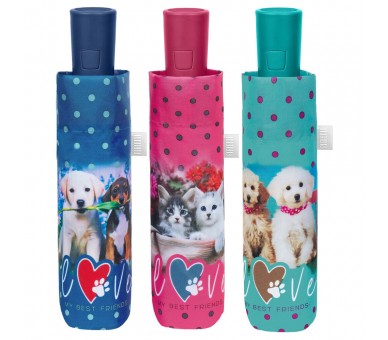 Paraguas plegable automatico perros y gatos 54cm surtido