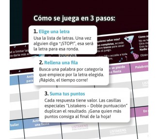 Juego mesa Listos Listas y Listakens Party español