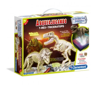 Arqueojugando T Rex y Triceratops fosforescente