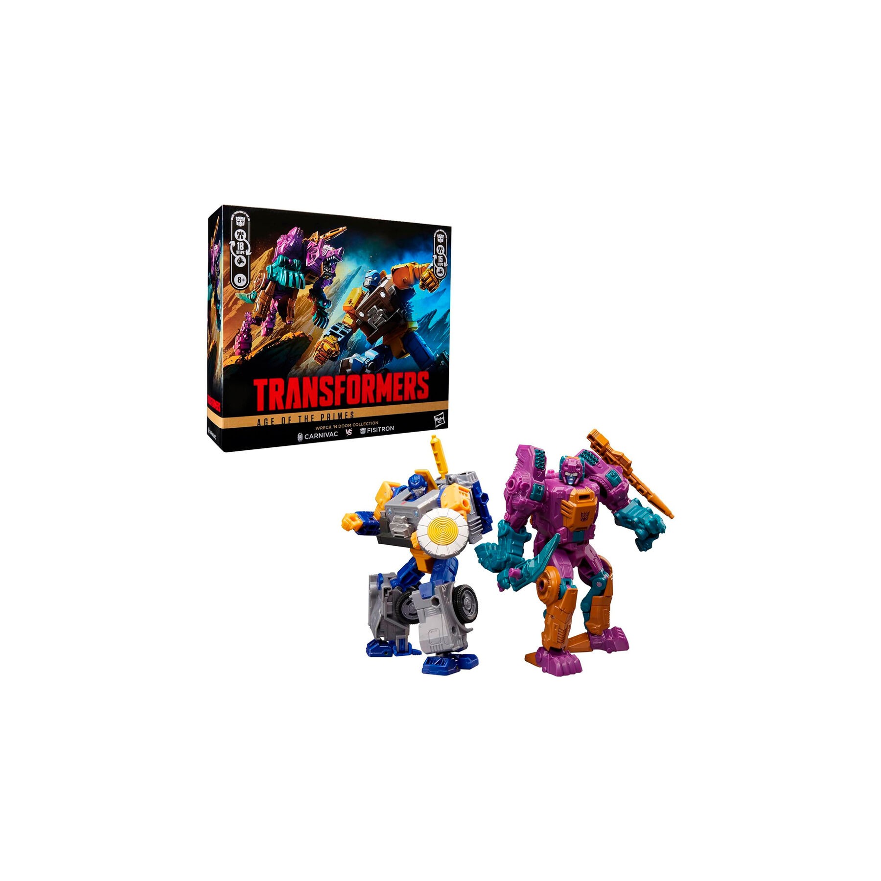 Set 2 figuras Fisitron & Carnivac Transformers Age of The Primes 14cm