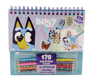 Set coloreable con pegatinas Bluey