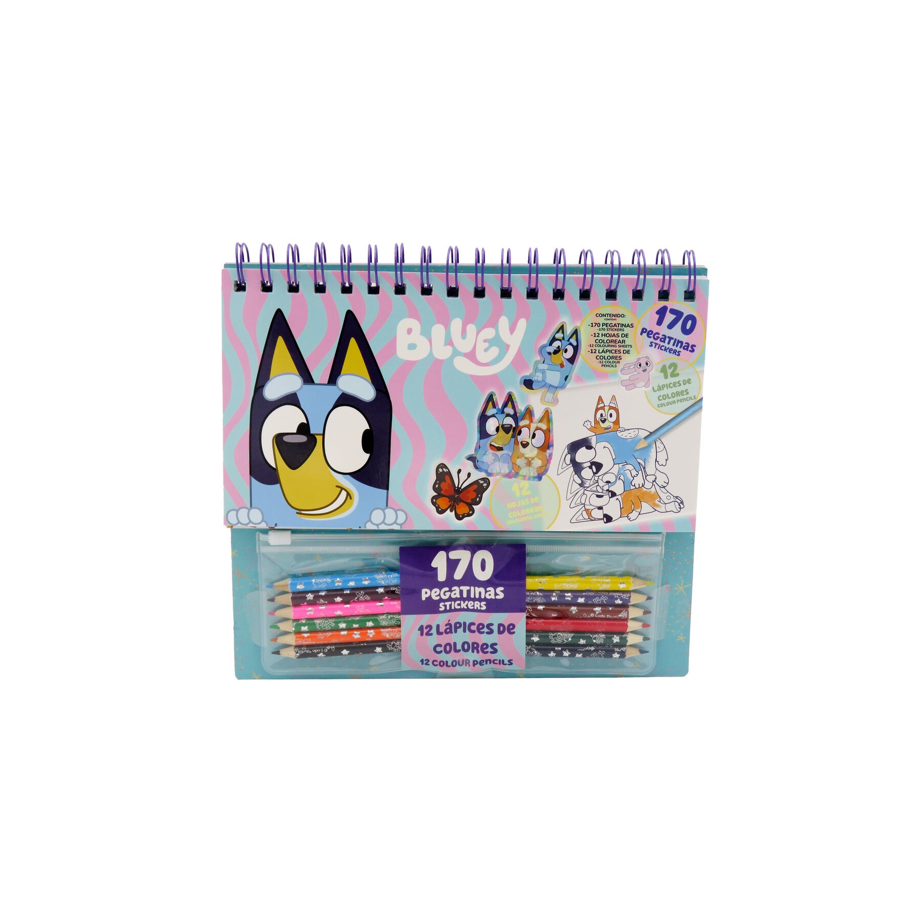 Set coloreable con pegatinas Bluey