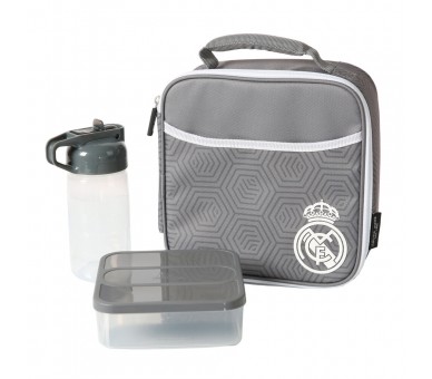 Bolsa porta alimentos termica + tupper + botella Real Madrid