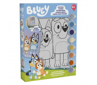 Pinta con numeros en lienzo + acuarelas Bluey