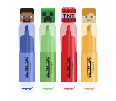 Blister 4 subrayadores con sello Minecraft