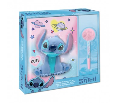 Cuaderno Squshy + boligrafo pompom Stitch Disney