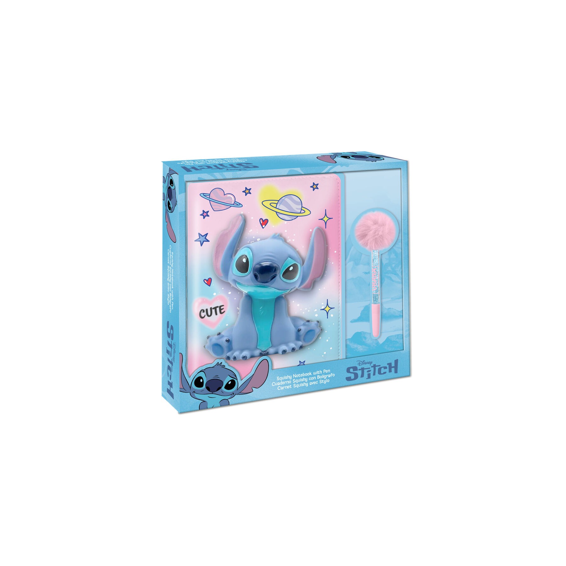 Cuaderno Squshy + boligrafo pompom Stitch Disney