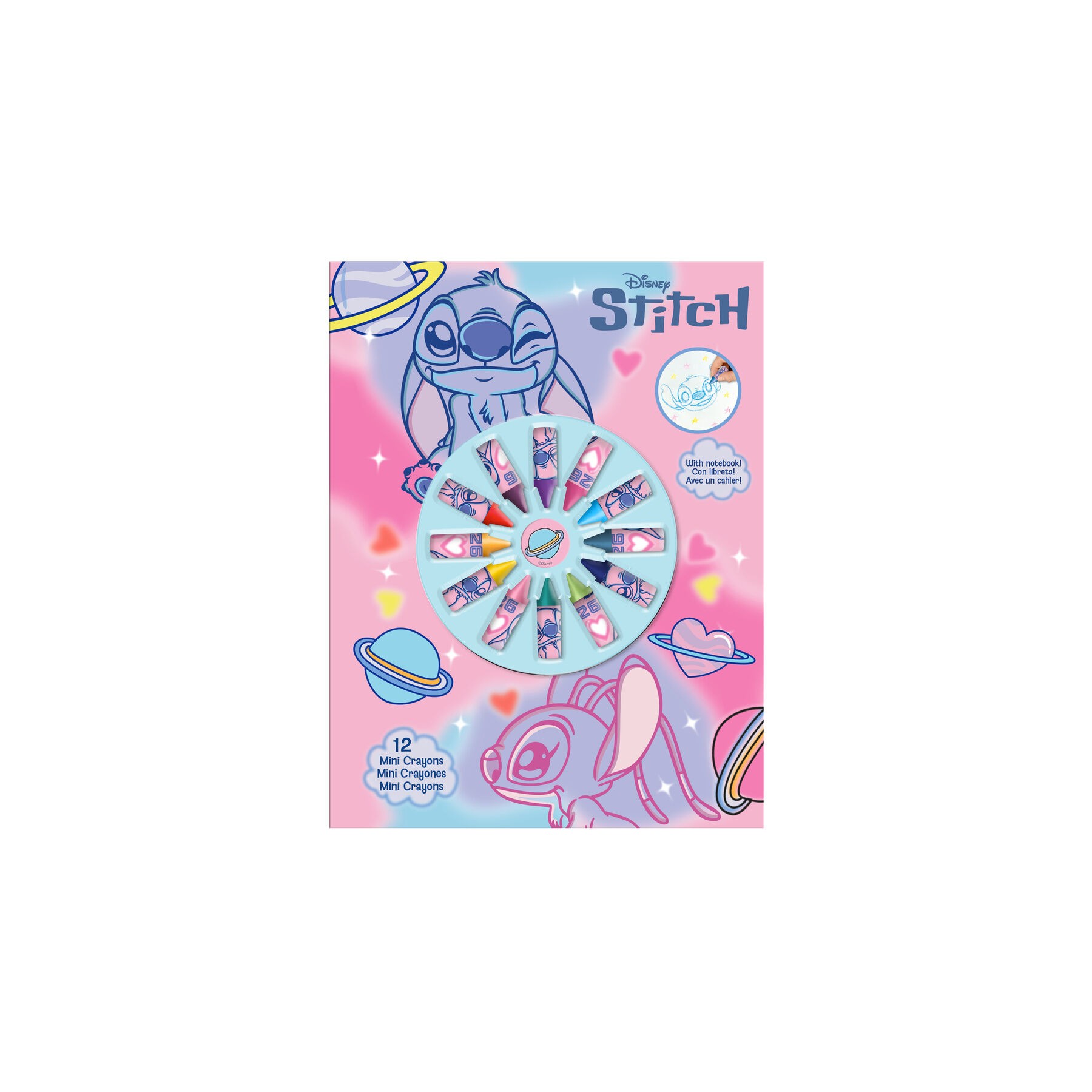 Libreta + 12 mini crayones Stitch Disney