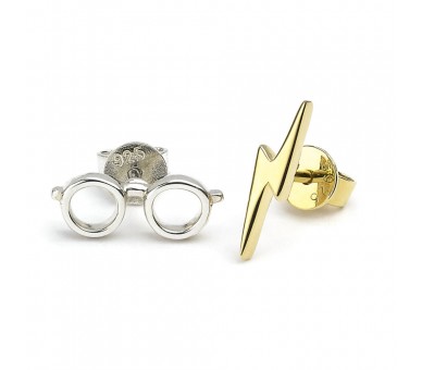 Pendientes Lightning Bolt & Glasses Harry Potter plata baño oro
