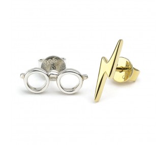 Pendientes Lightning Bolt & Glasses Harry Potter plata baño oro