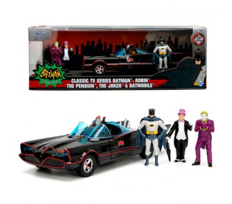 Blister 4 figuras + Vehiculo Batmovil 1966 Batman DC Comics 1:24