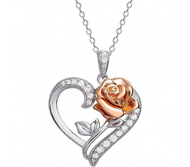 Colgante Corazon Rosa La Bella y la Bestia Disney plata