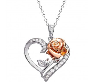 Colgante Corazon Rosa La Bella y la Bestia Disney plata