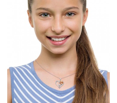 Colgante Corazon Rosa La Bella y la Bestia Disney plata