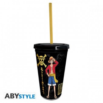 One Piece Tumbler with straw 470ml: Luffy & Zoro