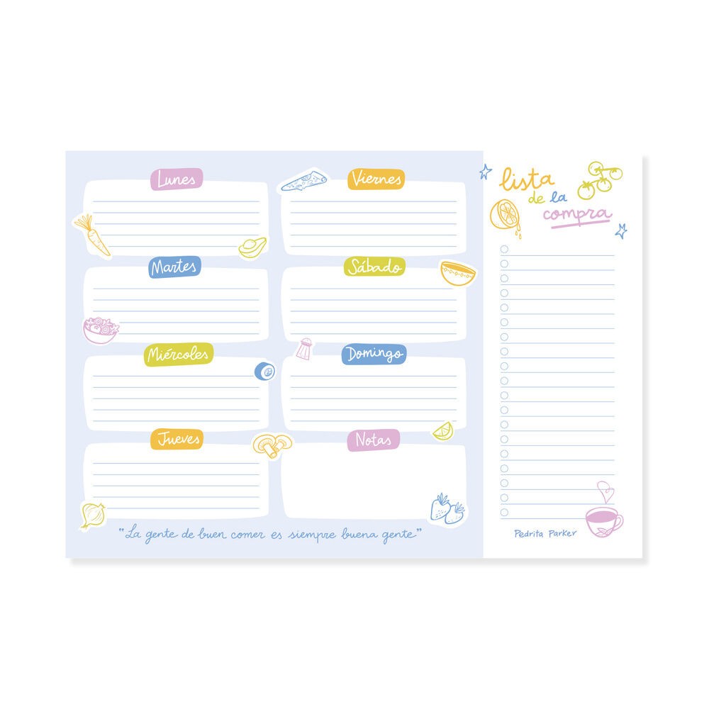 Planificador semanal comidas A4 Pedrita Parker
