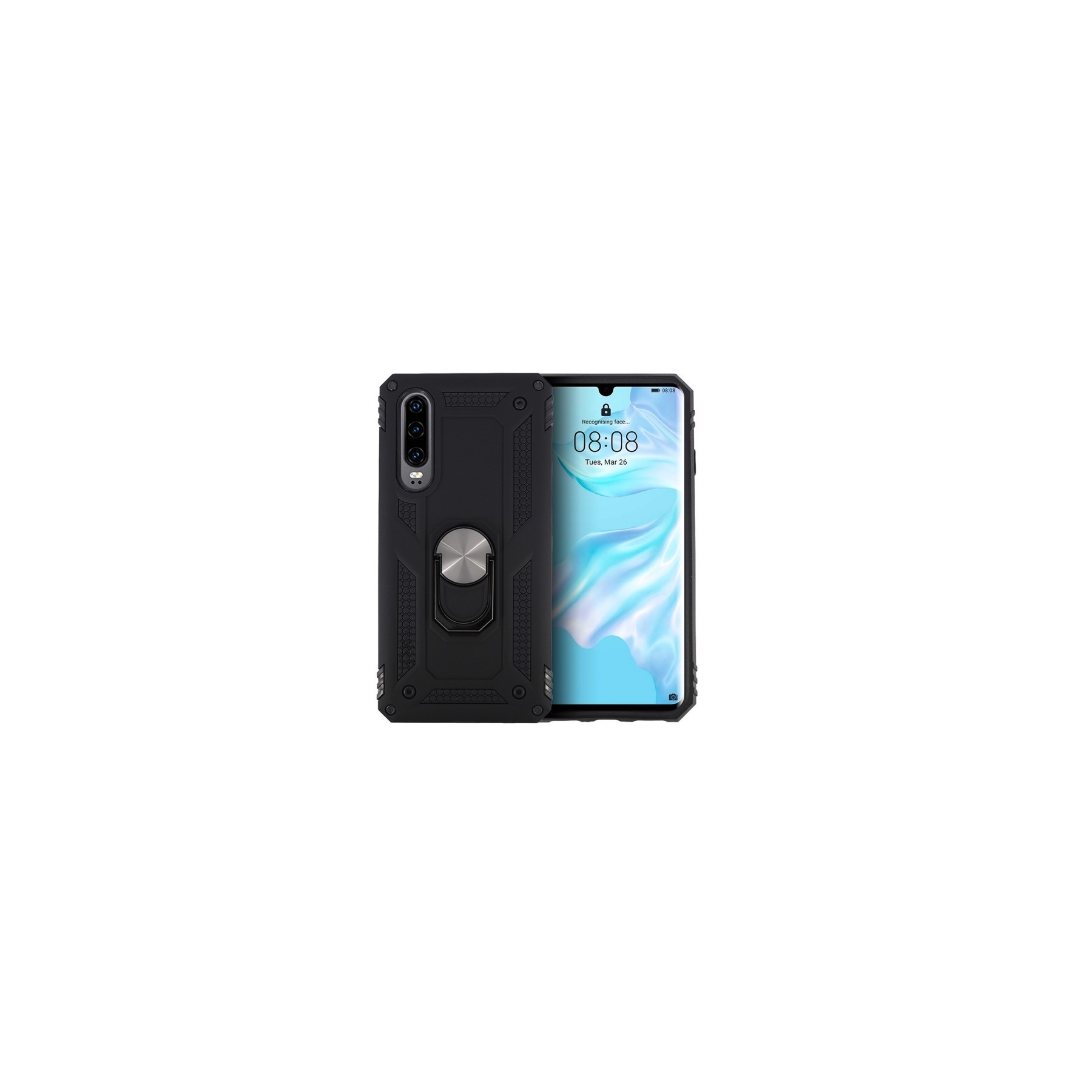 Funda Aluminio Antigolpe Huawei P30 con Imán y Soporte de Anilla 360º