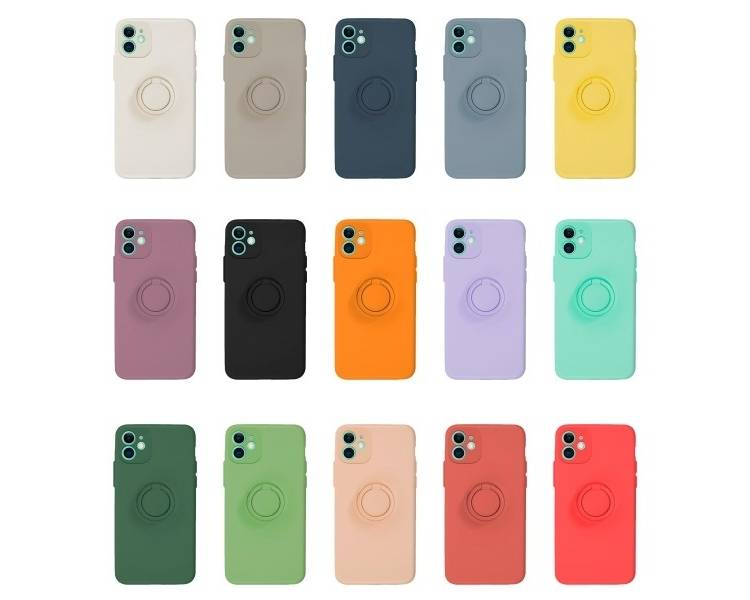 Funda Gel Silicona Suave Flexible para iPhone 11 Imán Soporte Anilla 15 Colores