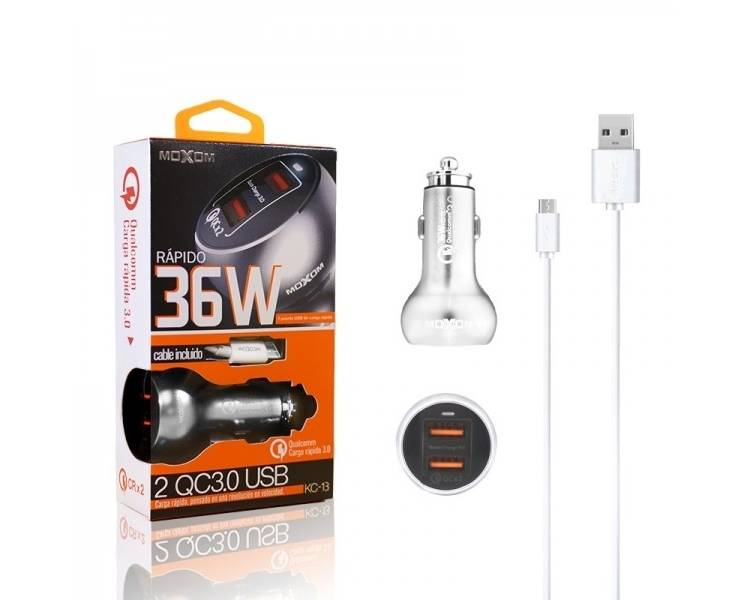 Cargador Coche MOXOM KC-13 Quick Charge 3.0 + Cable MicroUSB