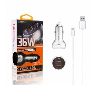 Cargador Coche MOXOM KC-13 Quick Charge 3.0 + Cable TipoC