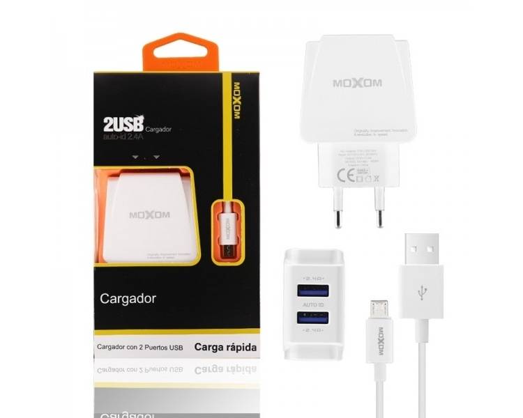 Cargador Red Moxom HC-03 Doble USB Auto ID 2.4A & Cable MicroUSB