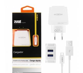 Cargador Red Moxom HC-03 Doble USB Auto ID 2.4A + Cable Tipo C