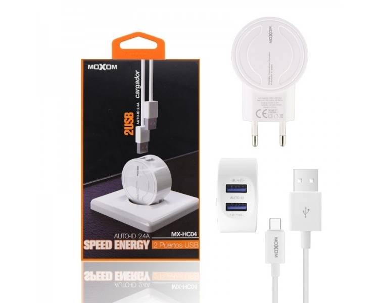 Cargador Red Moxom HC-04 Doble USB Auto ID 2.4A + Cable Tipo C