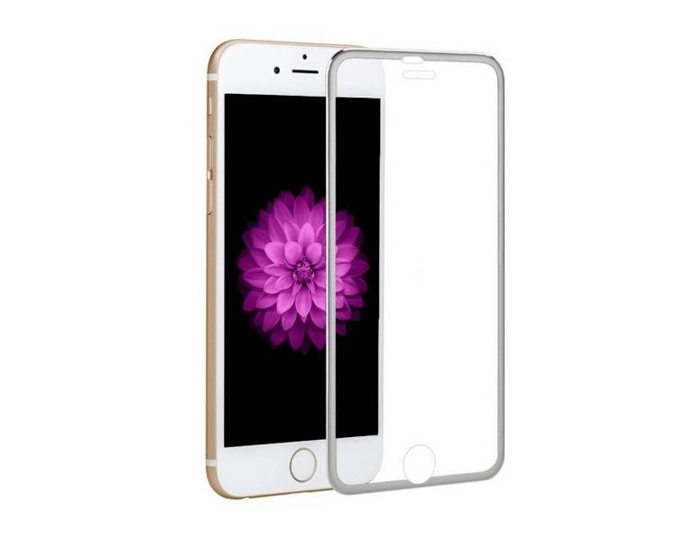 Cristal templado completo iPhone 6 Protector Pantalla con borde colorado Plata