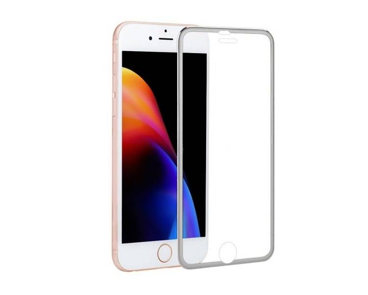 Cristal templado completo iPhone 8 Plus Protector con borde colorado Plata