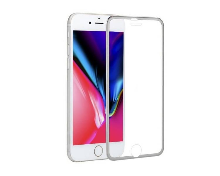 Cristal templado completo iPhone 8 Protector Pantalla con borde colorado Plata