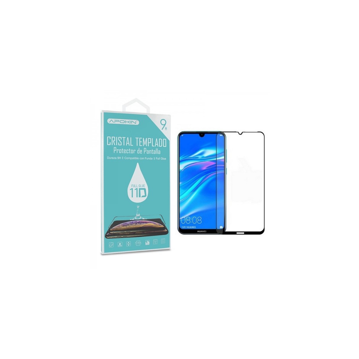 Cristal templado Full Glue 11D Premium Huawei Y7 2019 Protector de Pantalla Curvo Negro