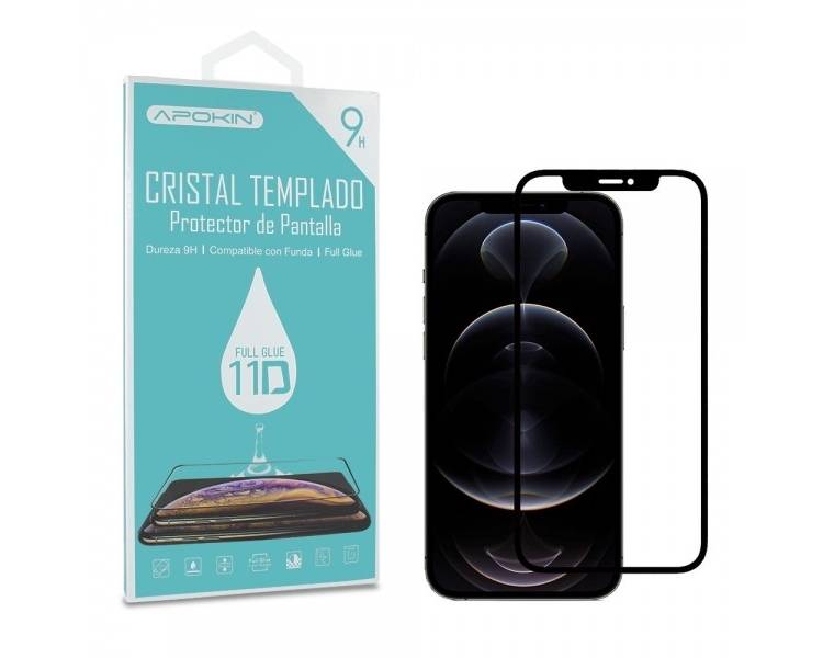 Cristal templado Full Glue 11D Premium iPhone 12 / 12 Pro 6.1 Protector de Pantalla Curvo Negro"