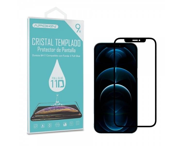 Cristal templado Full Glue 11D Premium iPhone 12 Pro Max 6.7 Protector de Pantalla Curvo Negro"
