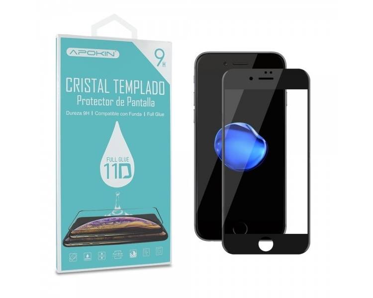 Cristal templado Full Glue 11D Premium iPhone 6P / 7P / 8 Plus Protector de Pantalla Curvo Negro