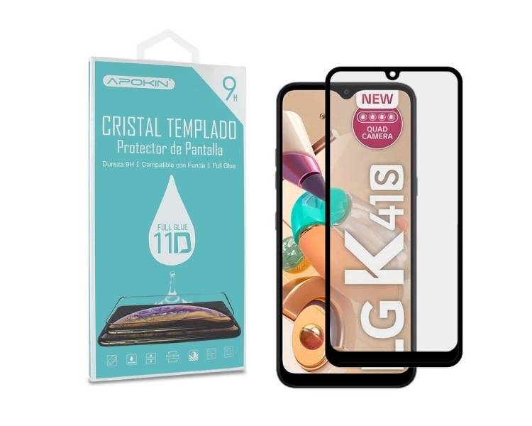 Cristal templado Full Glue 11D Premium LG K41S Protector de Pantalla Curvo Negro