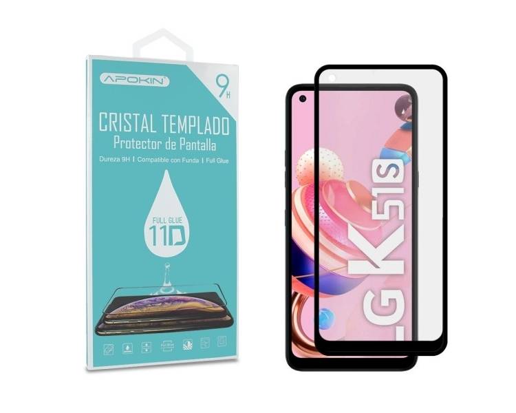 Cristal templado Full Glue 11D Premium LG K51S Protector de Pantalla Curvo Negro